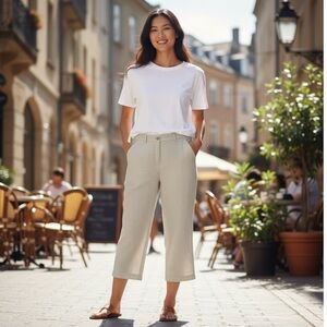 Jones New York Sport Women's size 8 100% Linen Oatmeal/cream crop pant